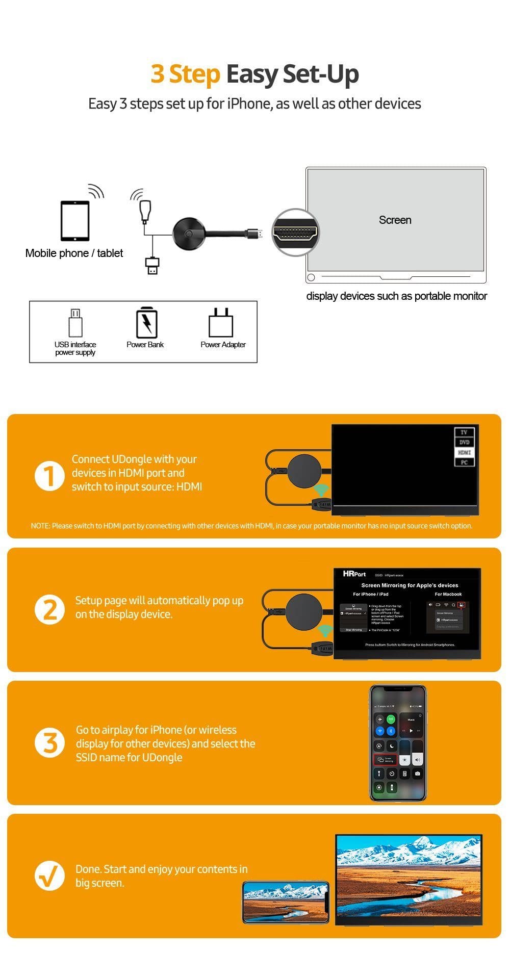 UAdapter - ميراكاست آيفون، أندرويد، دونجل عالمي