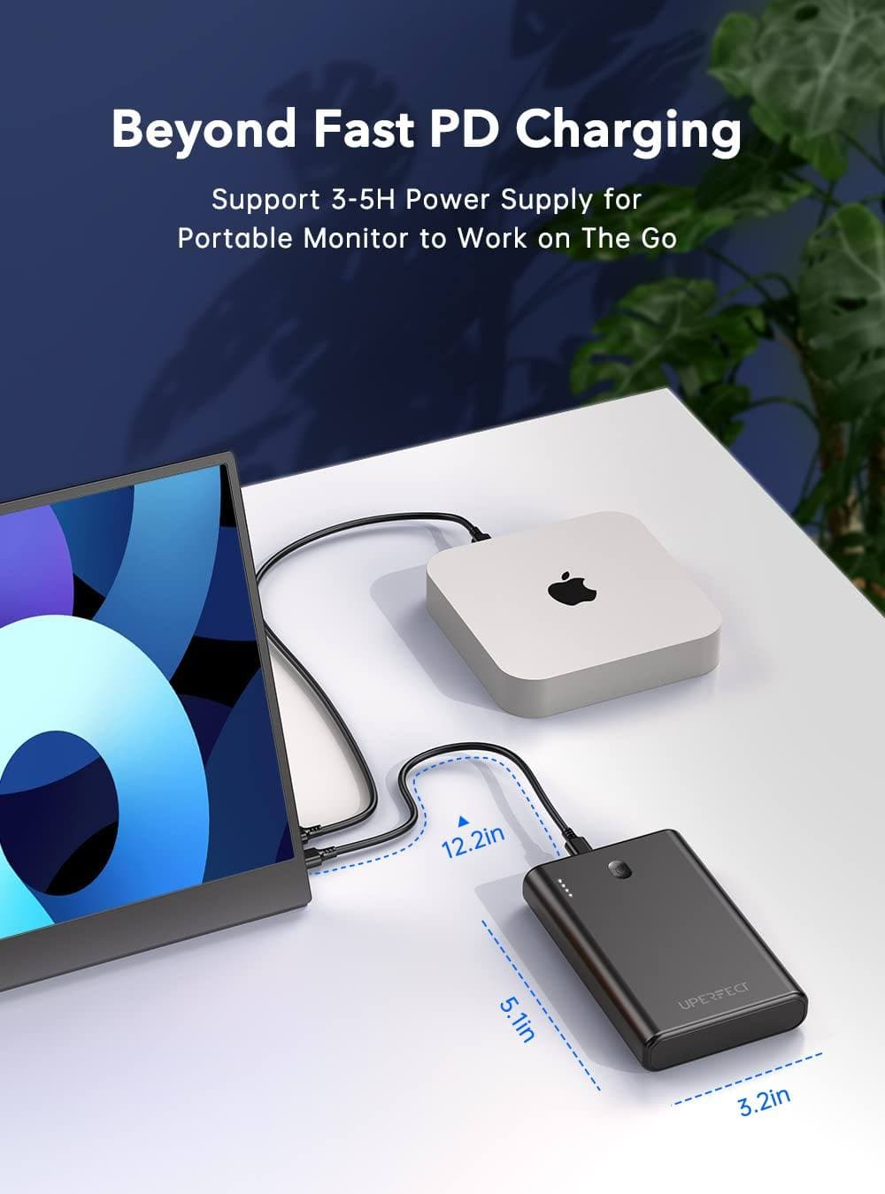 Portable Monitor Charger 65W, UPERFECT 20000mAh Power Bank Fast Charging USB C Battery Pack, Tri-Outport & Dual Inport (2.1A USB-C Input and Micro USB Input) for Laptop Tablet Phone Switch and More UPERFECT